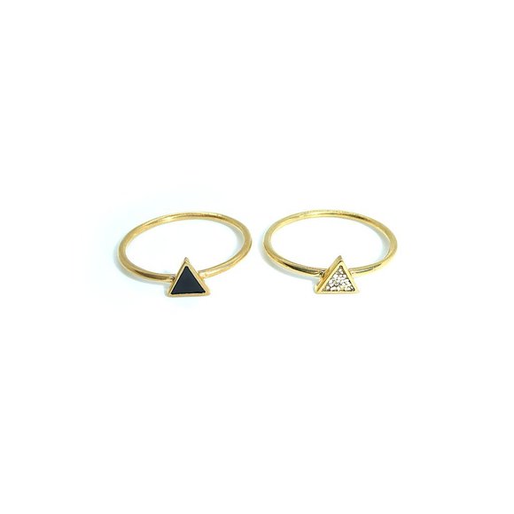 Black and Gold Glitter Enamel Stacked Rings (Made in New York) - Picture 2 of 2